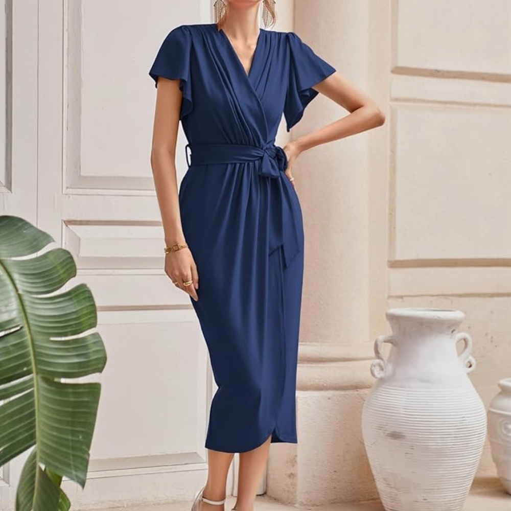 Grace Karin Faux Wrap Dress Flutter Sleeve Size S